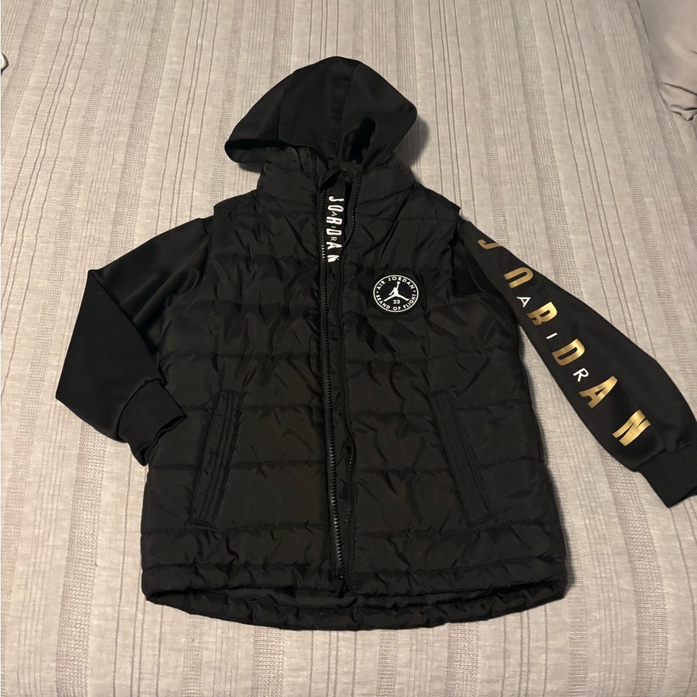 Jordan Kids Black and Gold Hooded Puffer Jacket
